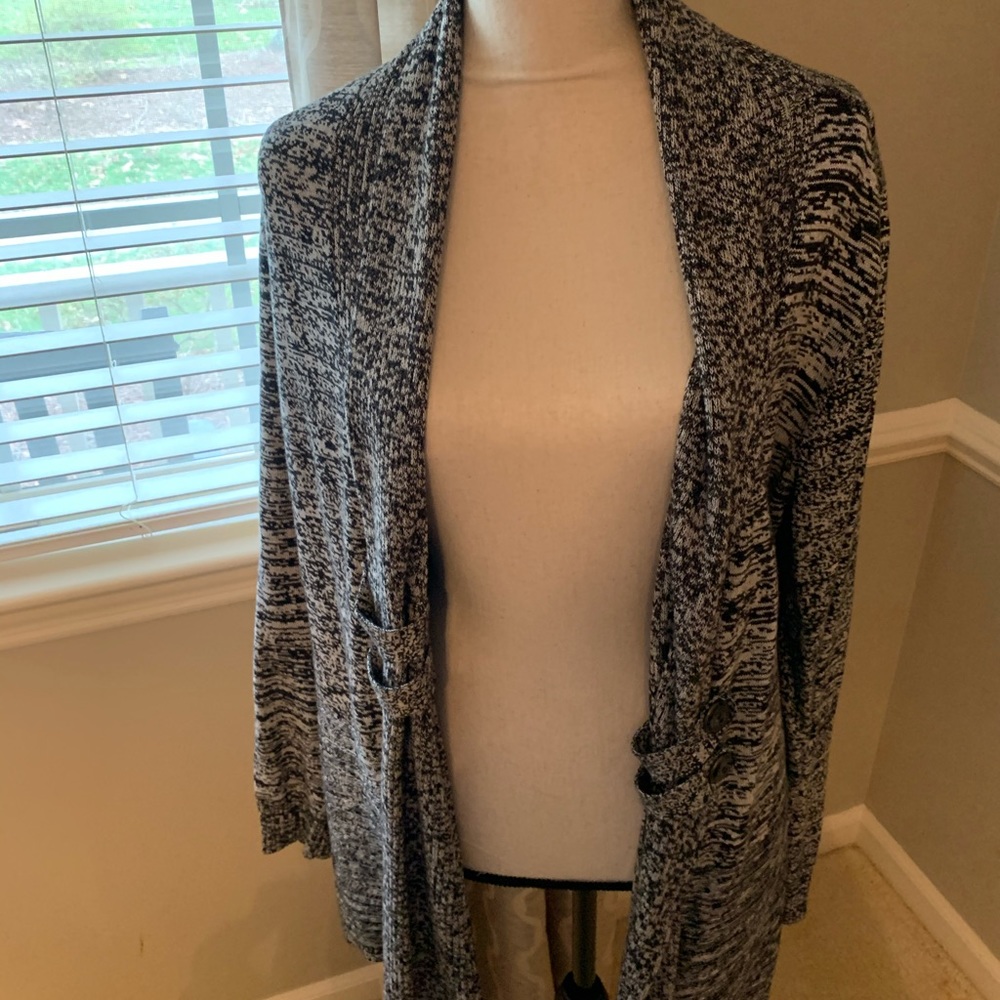 Apt. 9 Black and Grey Marbled Cardigan, Size Xlarge